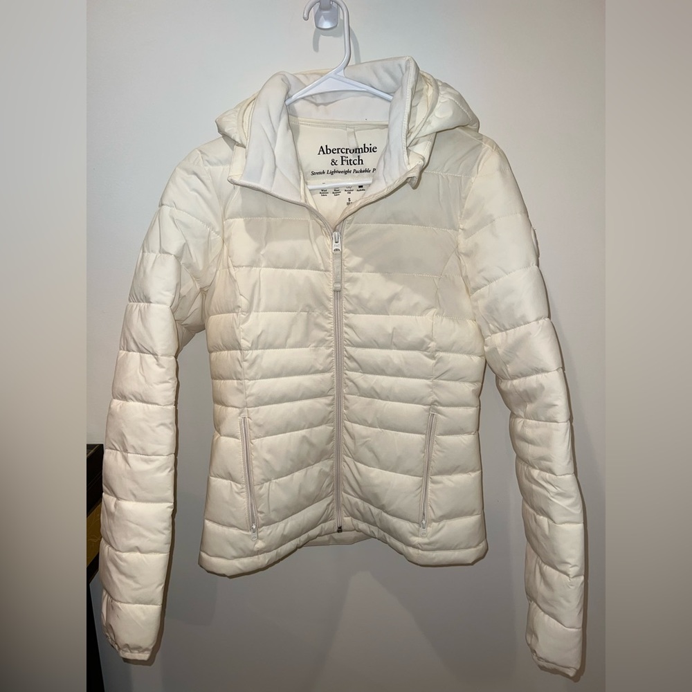 COPY - Abercrombie & Fitch stretch lightweight packable puffer jacket, cream